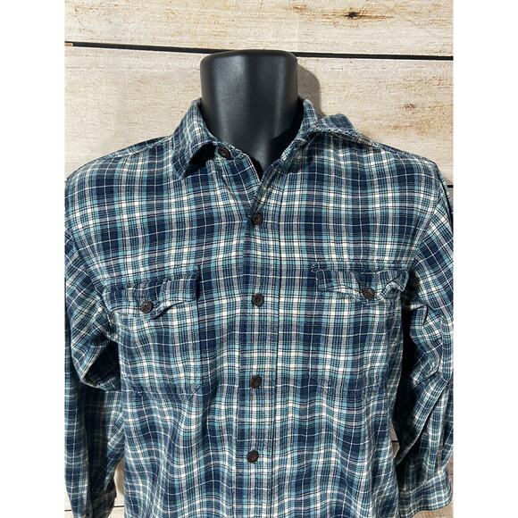 Red Head Mens Flannel Shirt Size Medium Button Down Blue Plaid Top Long Sleeve - Picture 7 of 11